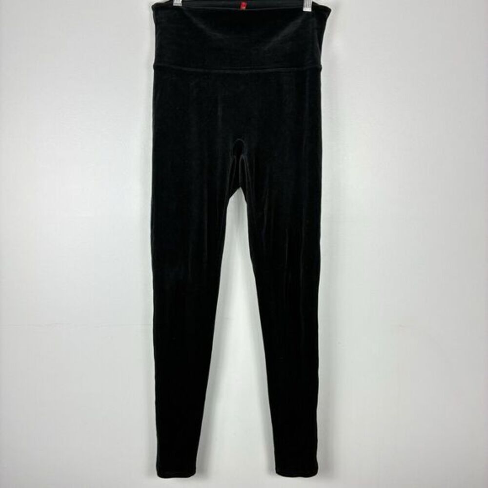 SPANX Black Velvet Leggings Shape Wear Woman's Sz L Slimming